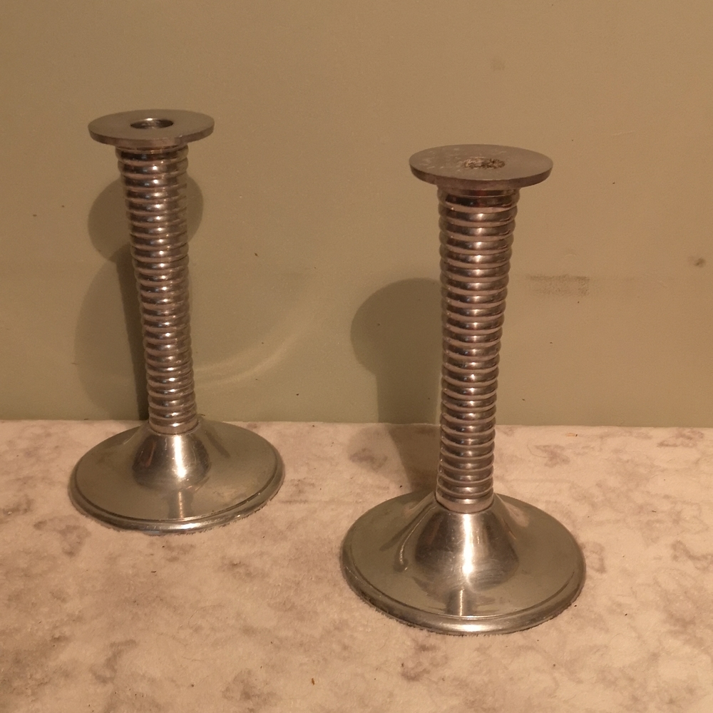 😀Pewter candle sticks MCM metal